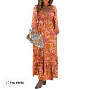 Vibrant Floral Maxi Dress with Long Sleeves